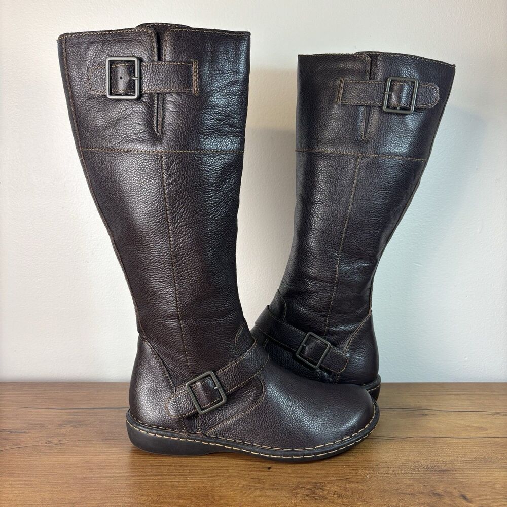 Cabelas Brown Pebbled Leather Tall Knee Riding Side Zip Up Boots Women’s Sz 7.5M